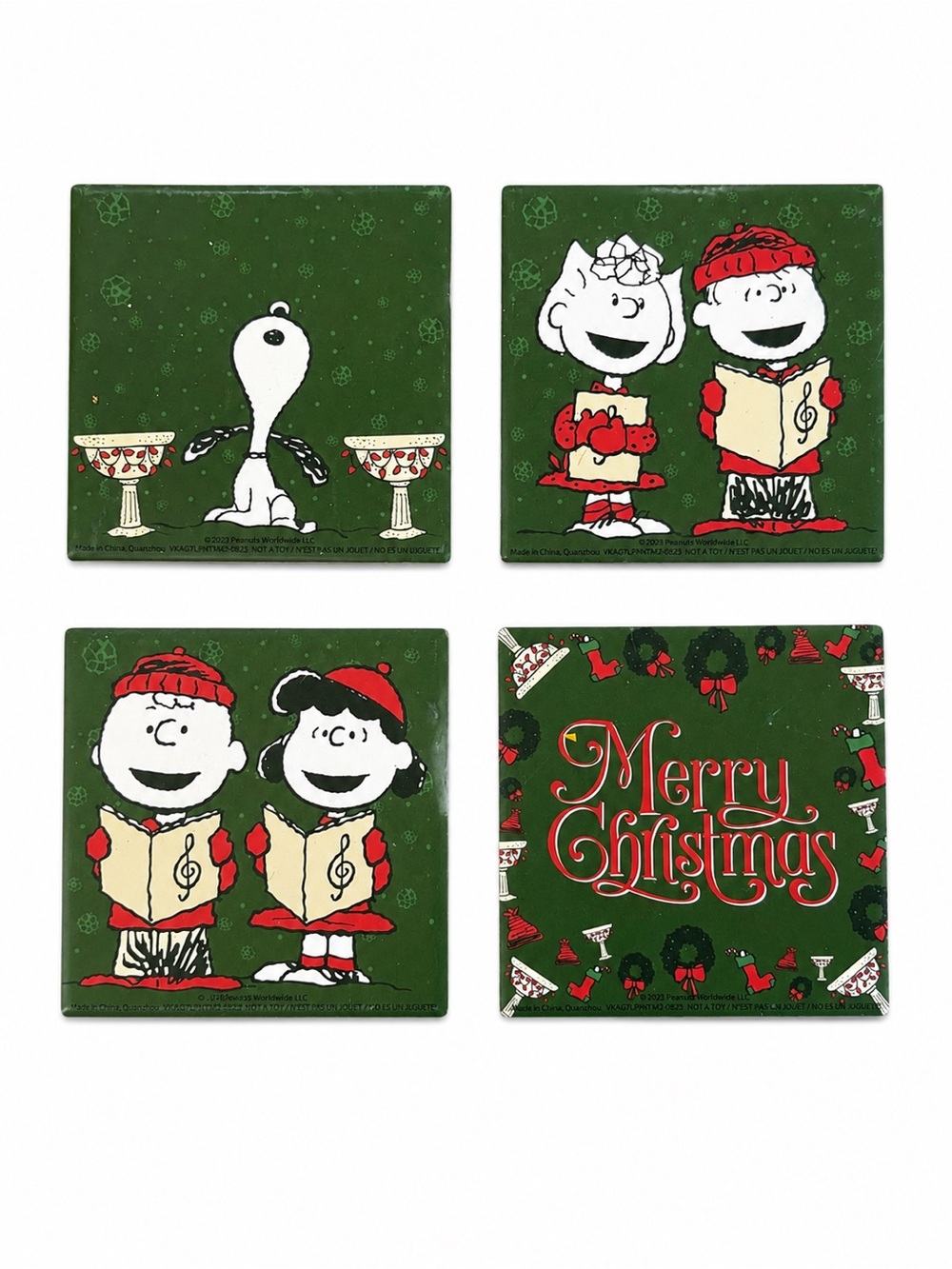 Peanuts Christmas Ceramic Coaster Set 4 Bioworld Snoopy Charlie Brown NIB
